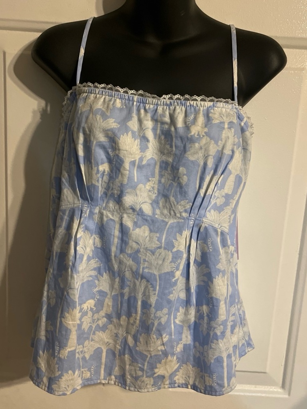No Boundaries Light Blue Floral Lace-Trim Cami